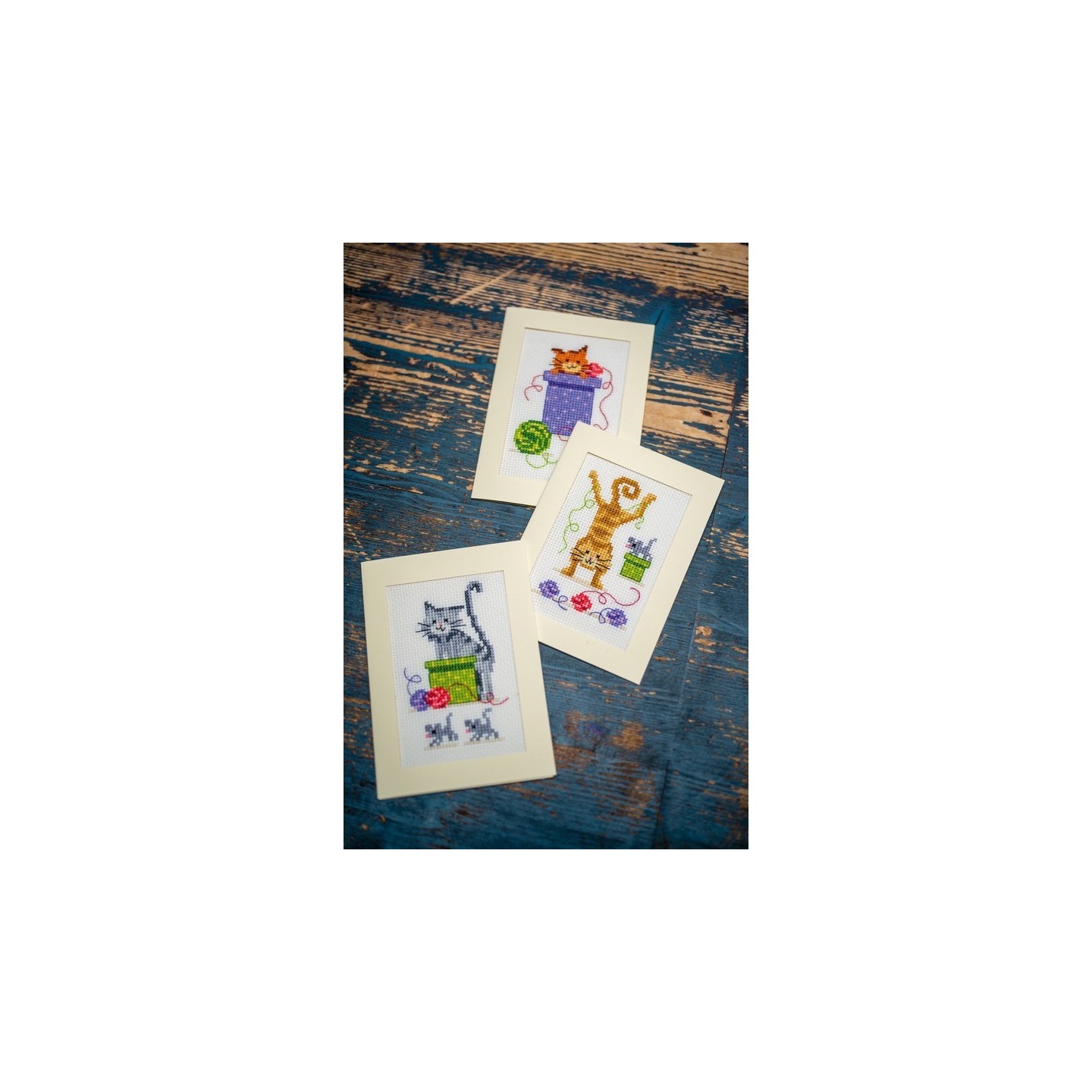 Vervaco Kit carte de voeux Chats ludiques lot de 3
