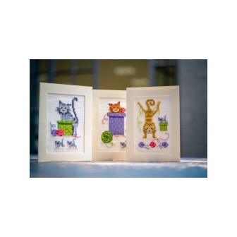 Vervaco Wenskaart kit Speelse katten set van 3