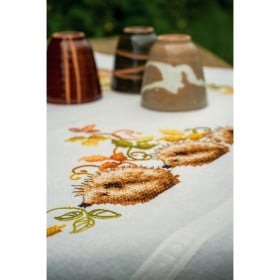 Vervaco Tablecloth kit Hedgehogs and autumn leaves