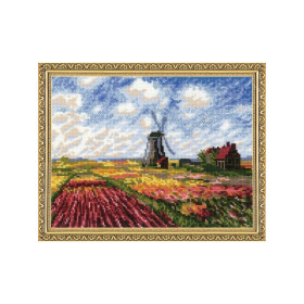 Kit de broderie Champs de tulipes d'après le tableau de C. Monet