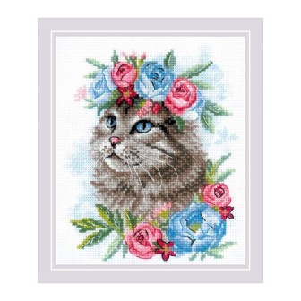 Riolis Stickset Katze in Blumen
