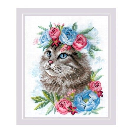 Borduurpakket Kat in bloemen