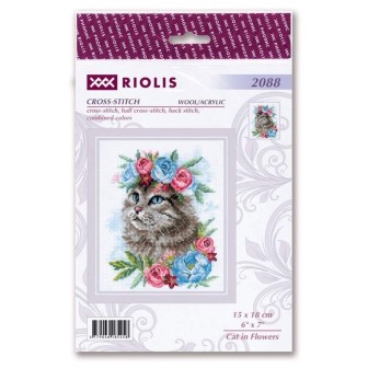 Riolis Stickset Katze in Blumen