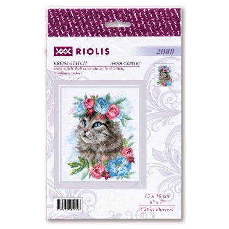 Embroidery kit Cat in Flowers