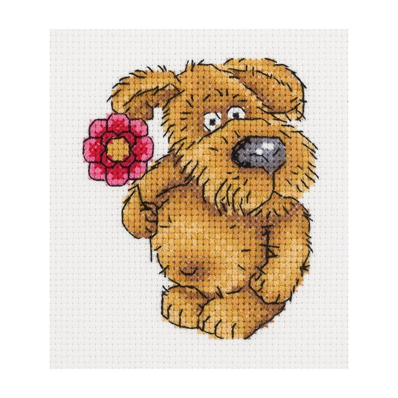 Kit de broderie Chien avec une fleur
