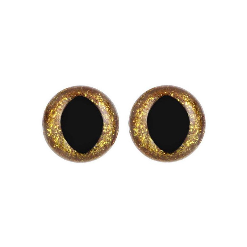Kattenoog 15 mm goud glitter