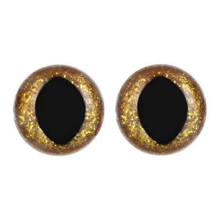 Kattenoog 15 mm goud glitter