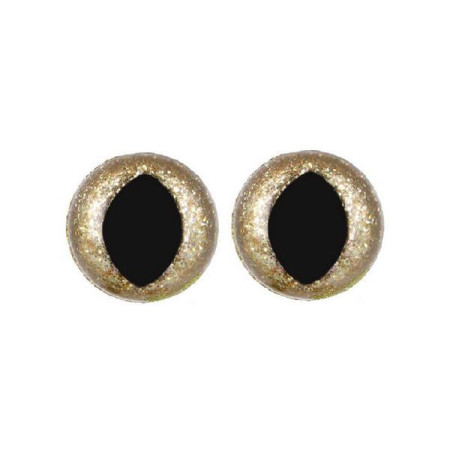 Kattenoog 15 mm licht goud glitter