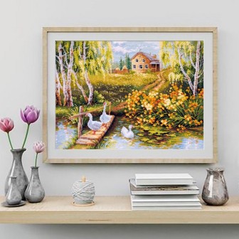 Kit de broderie Étang du village