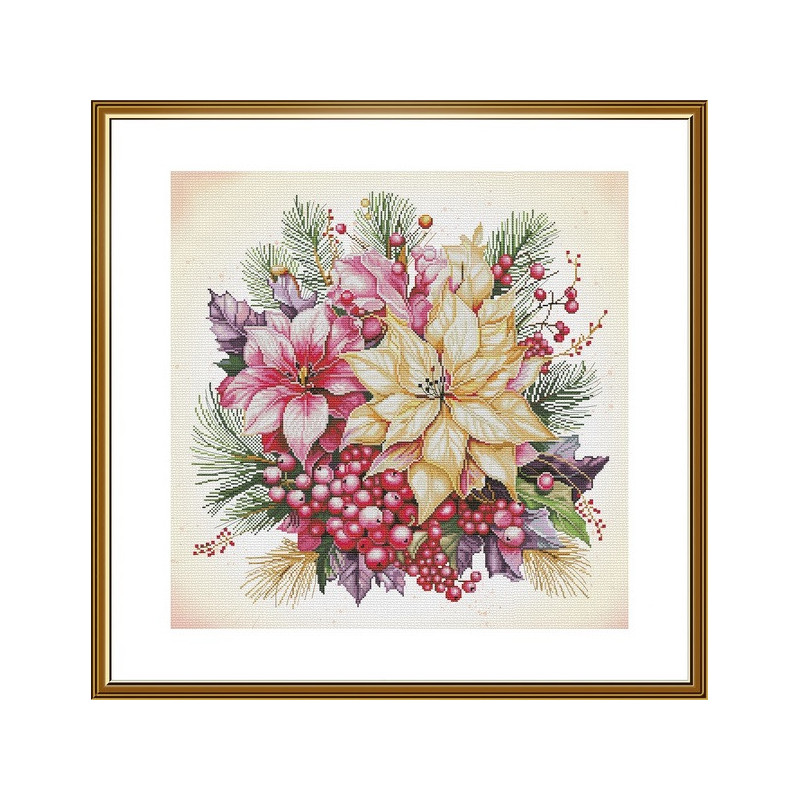 Borduurpakket Kerst bloemen
