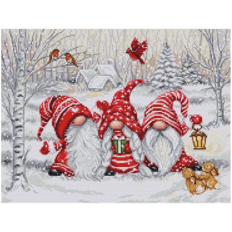 Kit de broderie Trois Gnomes en Bois Kit de broderie Trois Gnomes en Bois