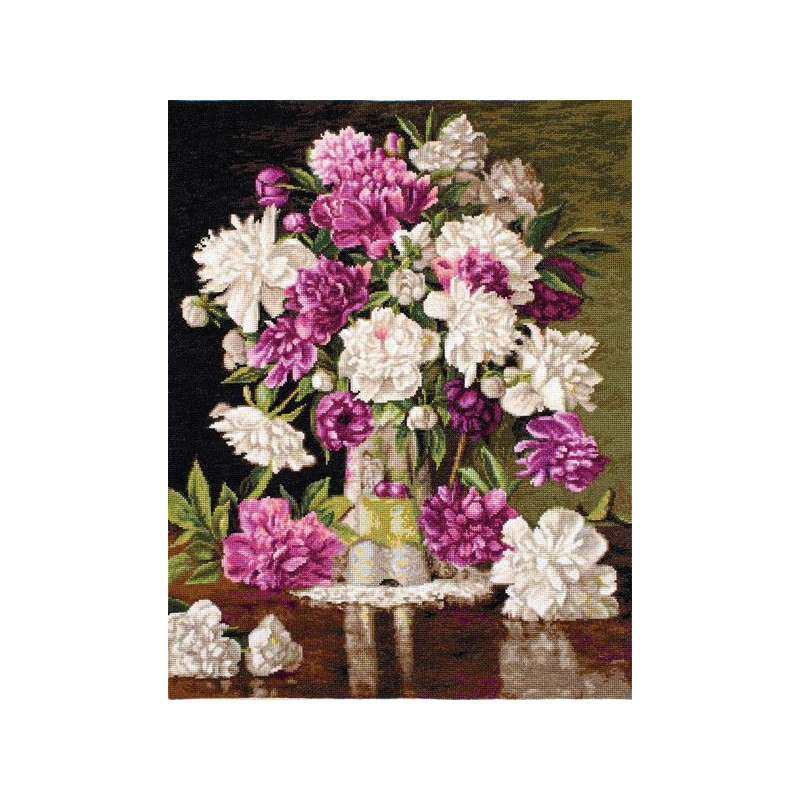 Embroidery kit Red and White Peonies