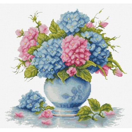 Stickset Vase mit Hortensie