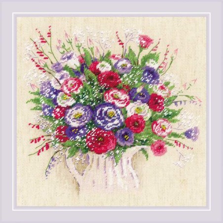 Riolis Stickset Blumenstrauß mit Eustoma und Schleierkraut