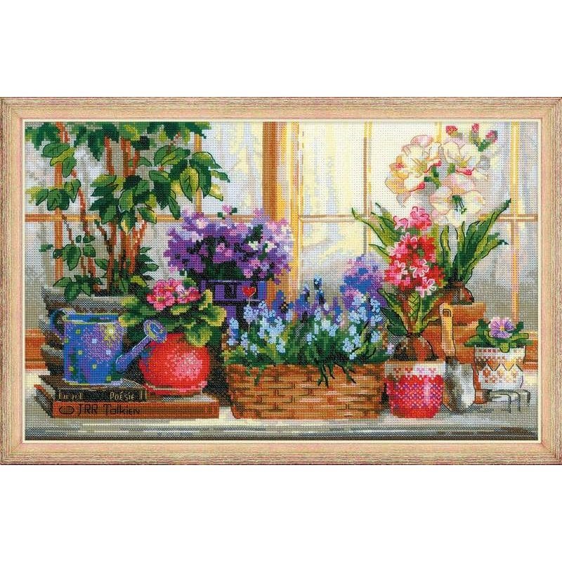 Stickset Fensterbank mit Blumen Stickset Fensterbank mit Blumen
