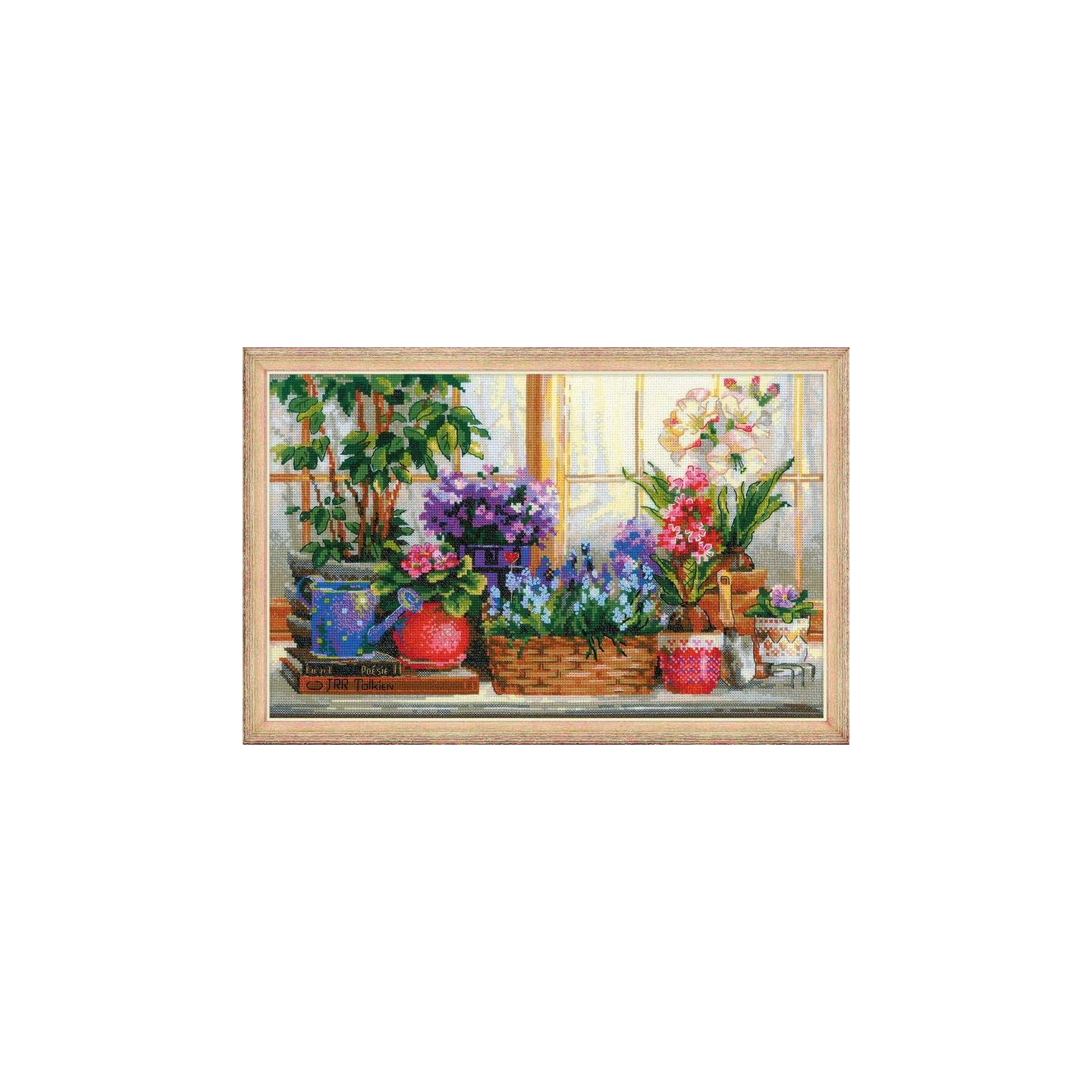 Riolis Stickset Fensterbank mit Blumen