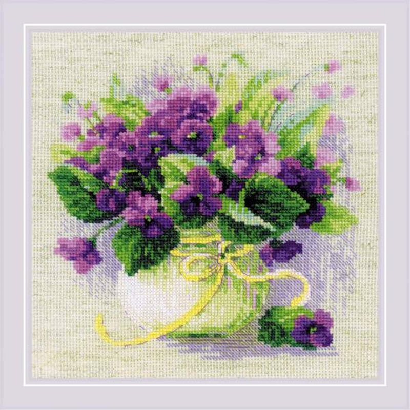 Kit de broderie Violettes en pot Kit de broderie Violettes en pot