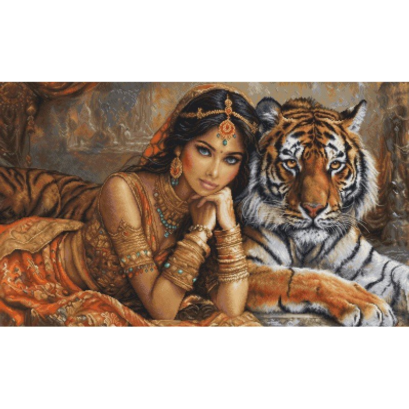 Kit de broderie La princesse indienne et le tigre royal