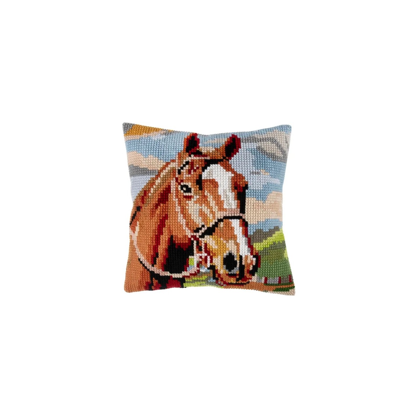 Kit coussin au point croix Cheval brun