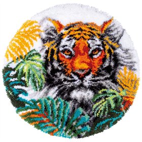 Knooptapijt Tijger met jungle bladeren 187077