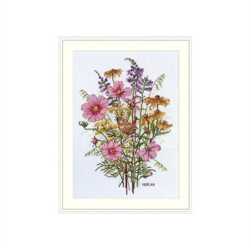 Embroidery kit September Flowers and Wren Embroidery kit September Flowers and Wren