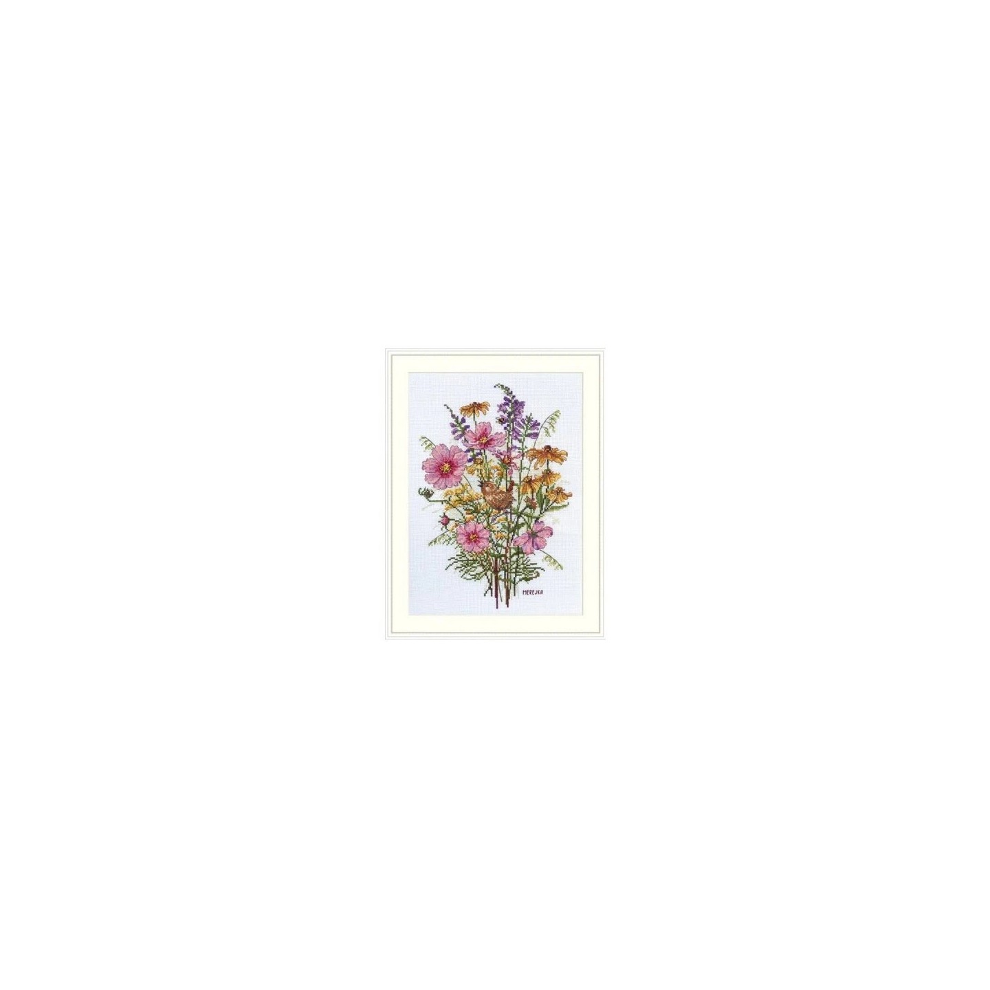 Merejka Stickset über die Septemberblumen und Zaunkönig 