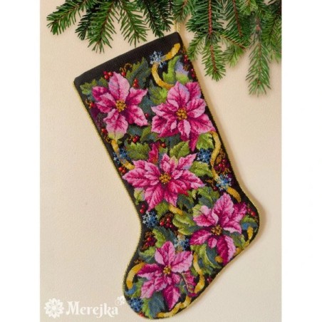 Merejka Embroidery kit "Pink Poinsettia Christmas Stocking"