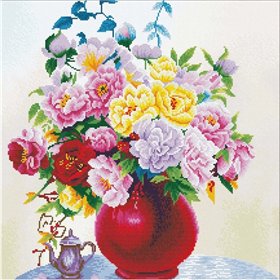 Borduurpakket Centifolia rozen in een vaas
