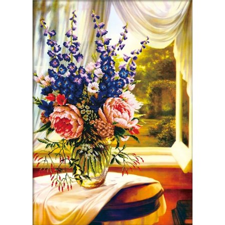 Stickset Blumenvase am Fenster