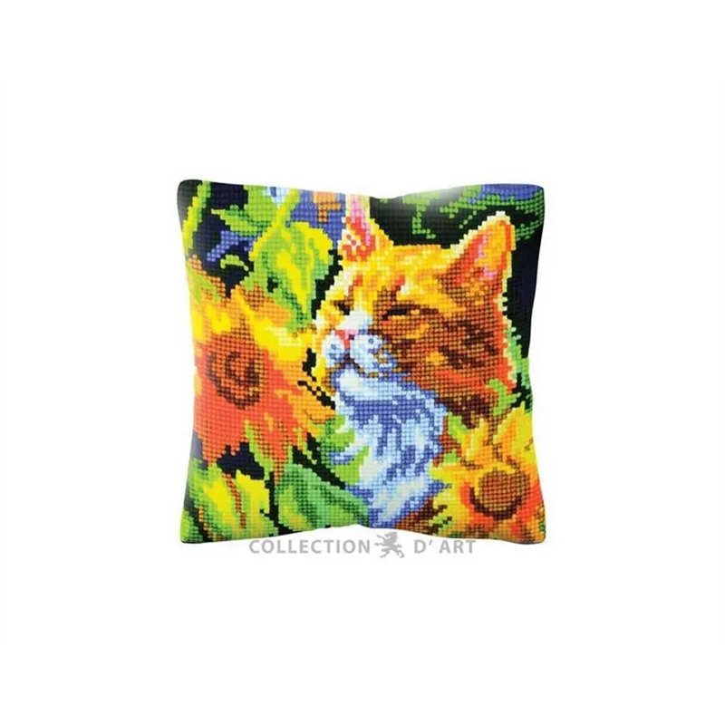 Kreuzstichkissen Katze in Sonnenblumen 5502 Kreuzstichkissen Katze in Sonnenblumen 5502