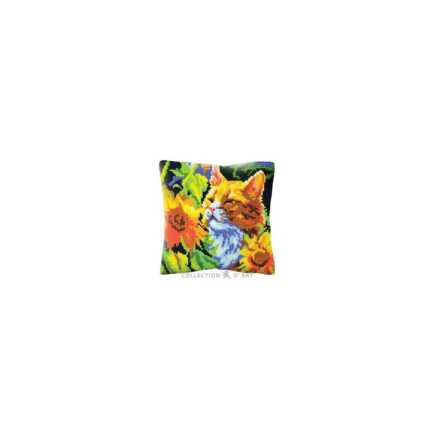 Kreuzstichkissen Katze in Sonnenblumen 5502