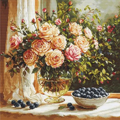 Embroidery kit Vase with Roses and Blueberries