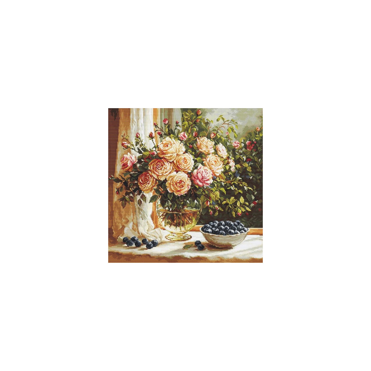 Luca-S Kit de broderie Vase avec roses et myrtilles