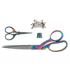 Scherenset: Schneiderschere, Stickschere, Fingerhut Regenbogen
