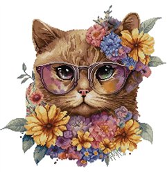 Borduurpakket Kat in bloemen