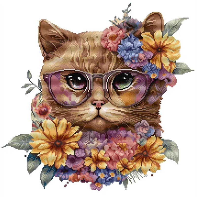 Borduurpakket Kat in bloemen Borduurpakket Kat in bloemen