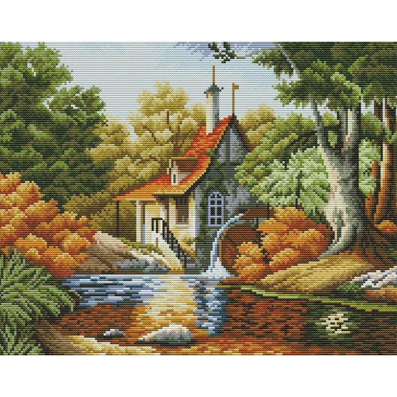 Embroidery kit Cabin Autumn Embroidery kit Cabin Autumn