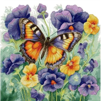 Embroidery kit Butterfly with Pansies