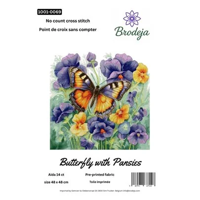 Embroidery kit Butterfly with Pansies