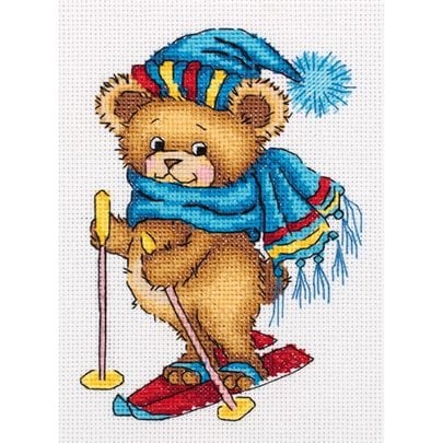Stickset Skifahrender Bär