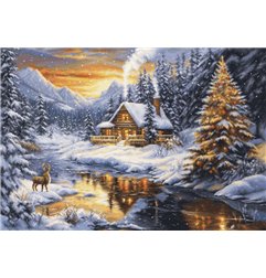 Kit de broderie Soirée d'hiver en montagne