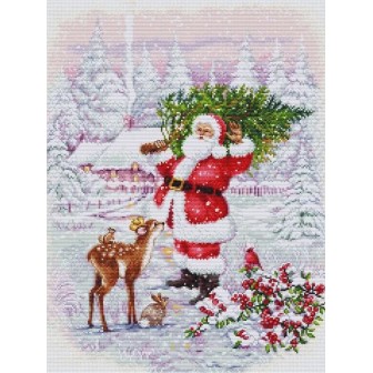 Borduurpakket Kerstman met kerstboom