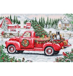 Embroidery kit Red Christmas Truck