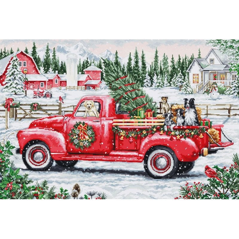 Borduurpakket Rode kersttruck Borduurpakket Rode kersttruck