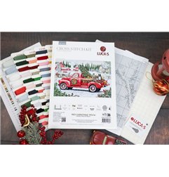 Embroidery kit Red Christmas Truck
