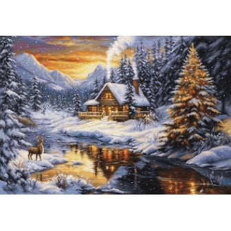 Borduurpakket Winteravond in de bergen (petit point)