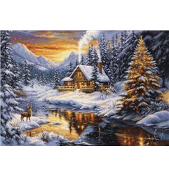 Embroidery kit Winter Evening in the Mountains (petit point)