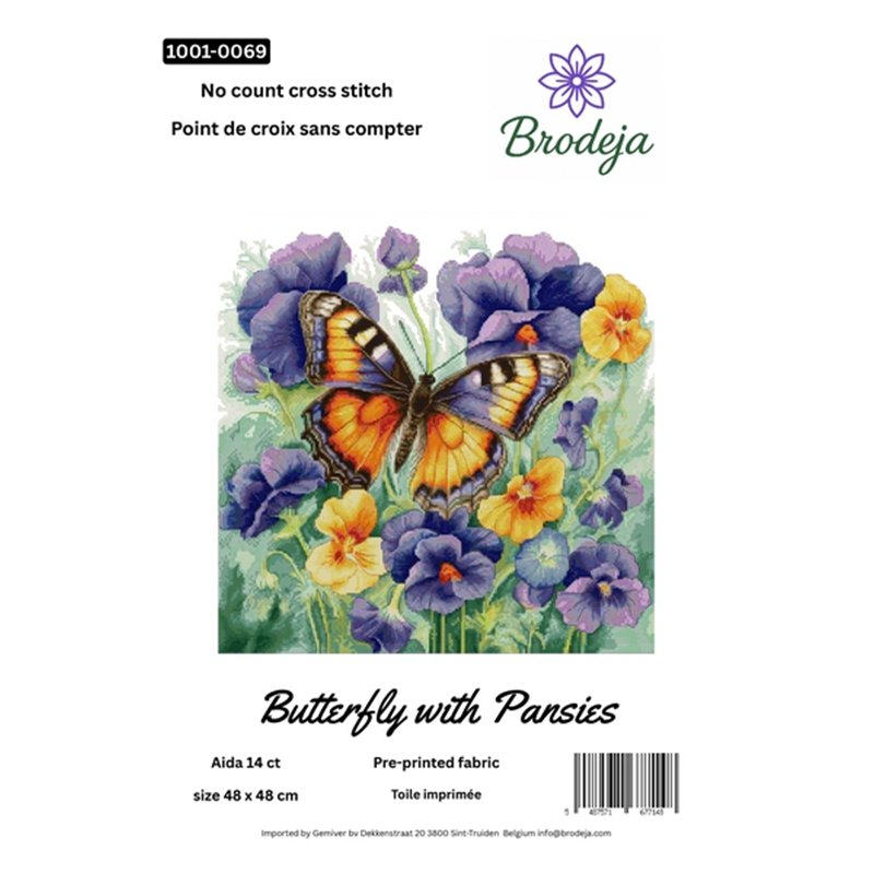 Borduurpakket Vlinder met violetjes Borduurpakket Vlinder met violetjes