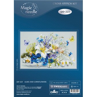 Embroidery kit Lilies and Cornflowers