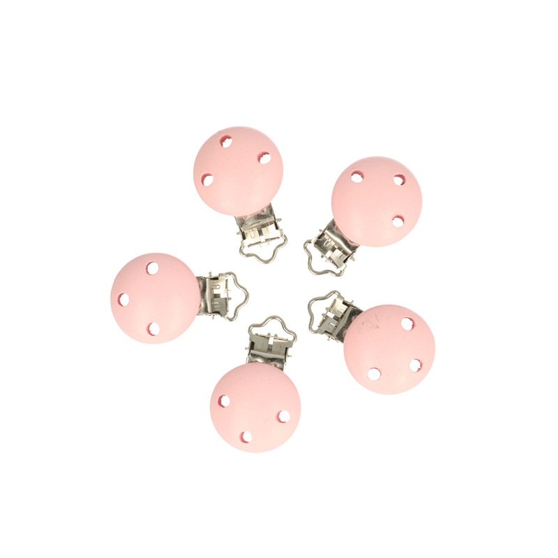 attache sucette en bois rose pâle